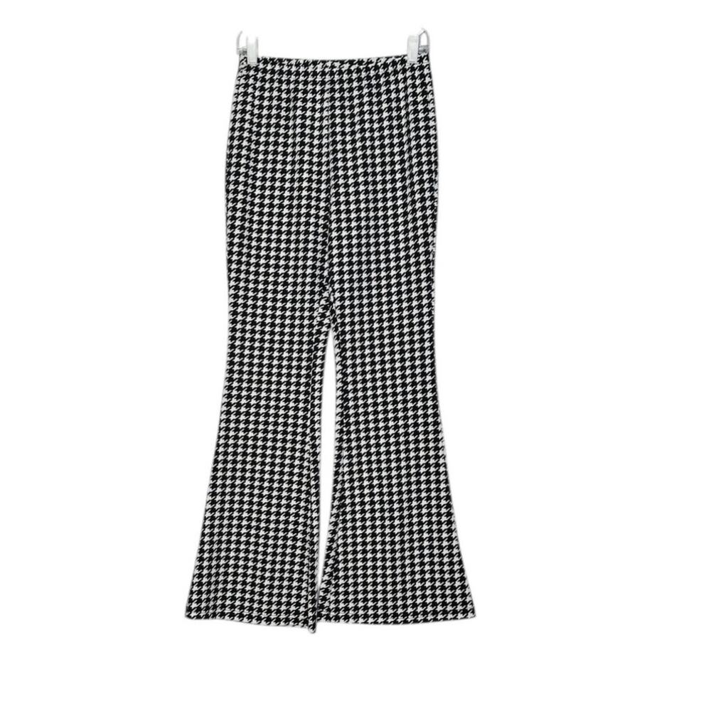 SHEIN black white houndstooth flare pull on pants size Medium